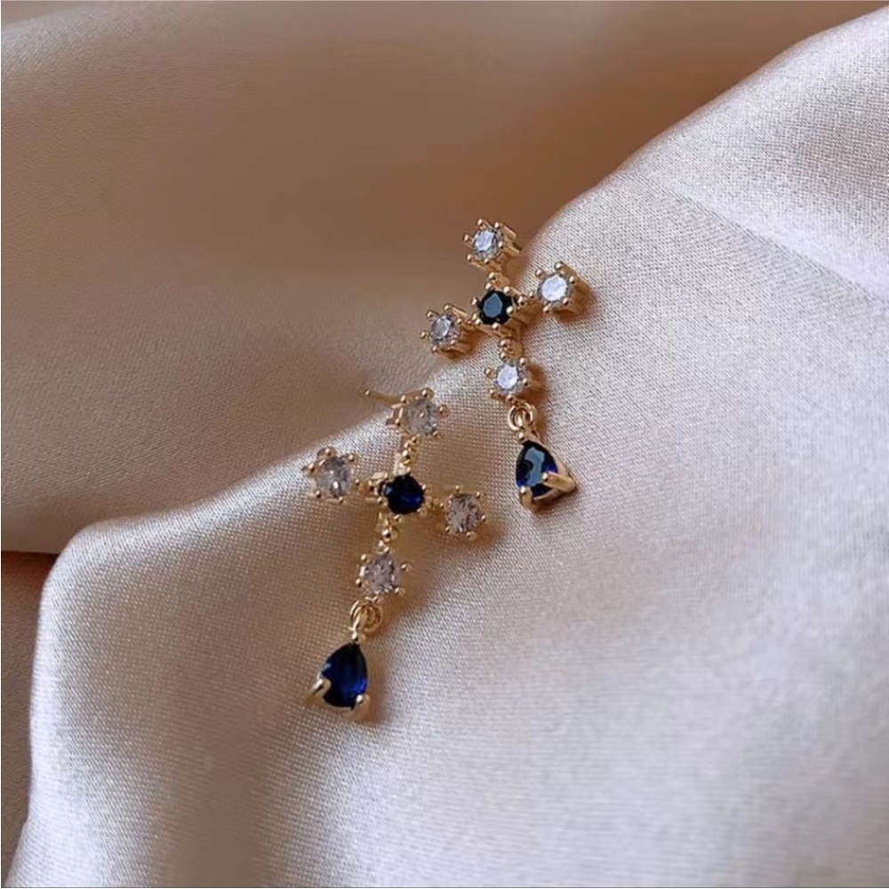 Gold Rhinestone Cross Earrings - Picture 2 of 3